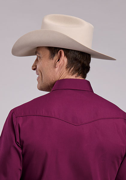 Mens Long Sleeve Snap Solid Broadcloth - Wine Western Shirt