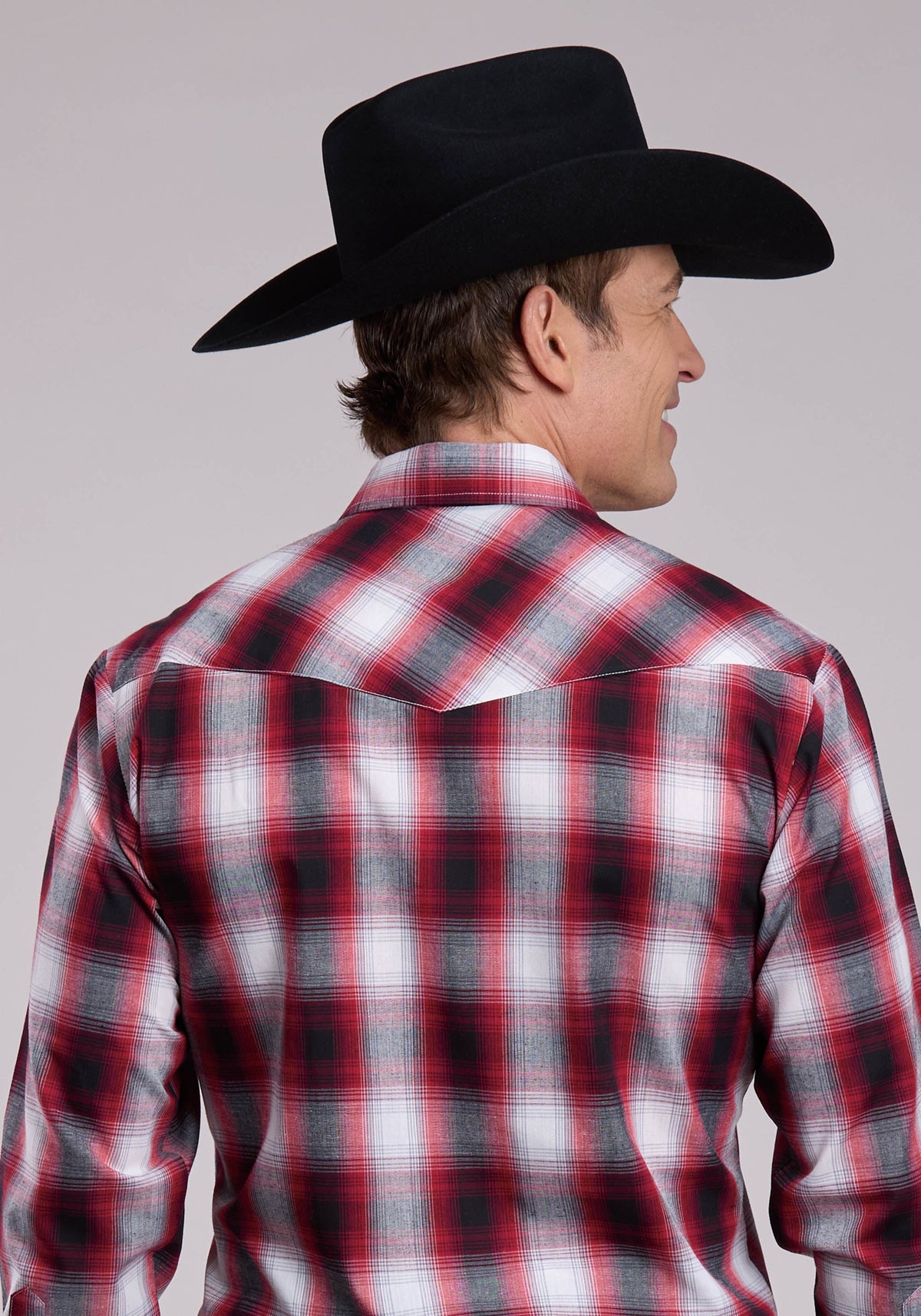 Mens Roper Black Red White Plaid Long Sleeve Snap Shirt