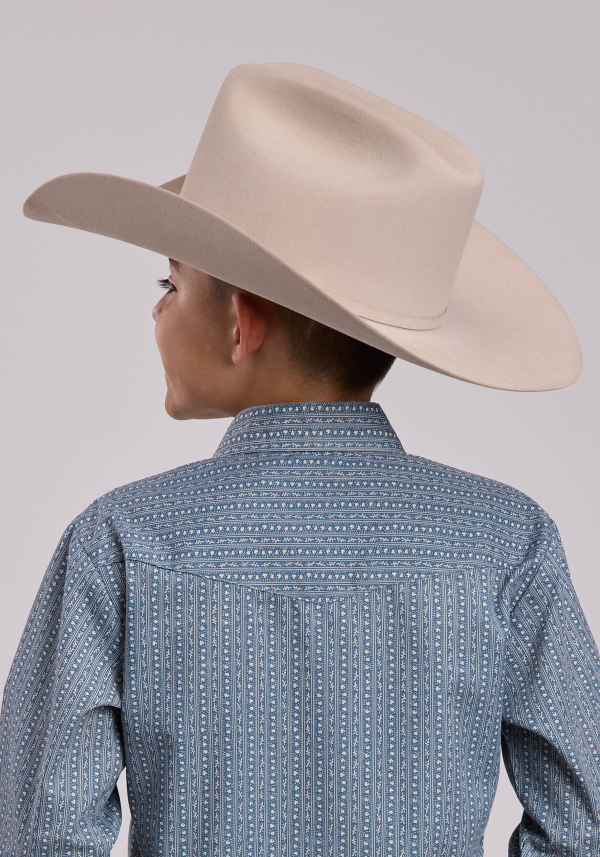 Boys Roper Blue Cream Floral Wallpaper Stripe Long Sleeve Snap Shirt