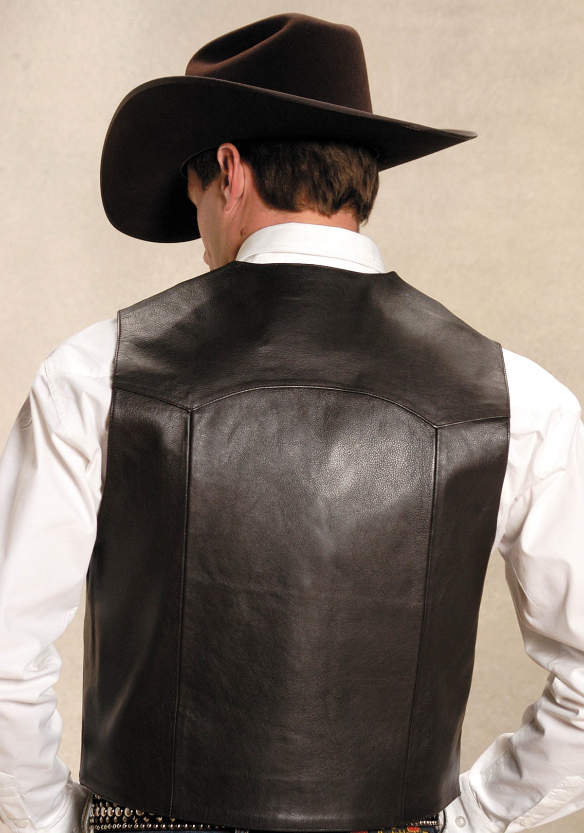 Mens Brown Leather Notch Collar Vest
