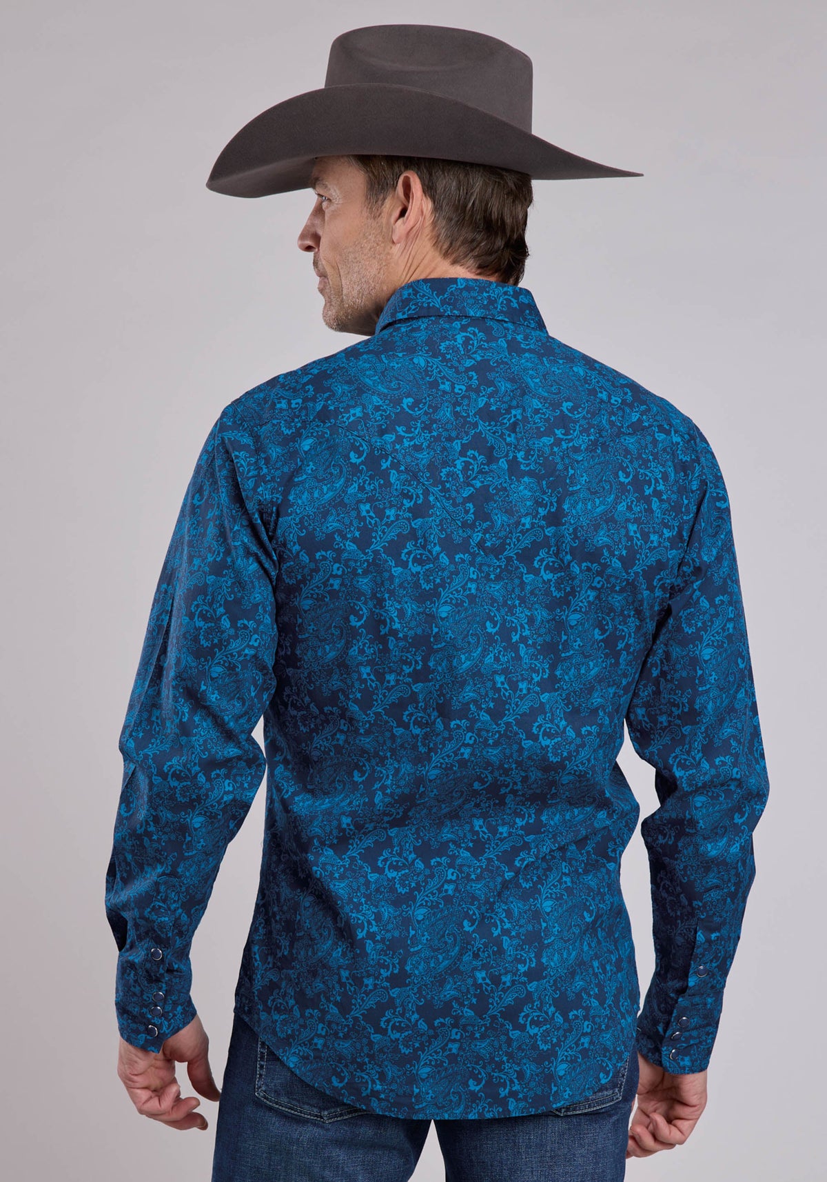 Mens Long Sleeve Snap Brilliant Paisley Print Western Shirt
