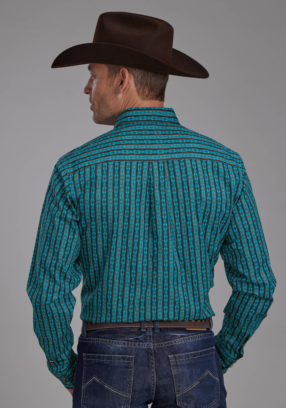 Mens Micro Aztec Print Long Sleeve Snap Western Shirt