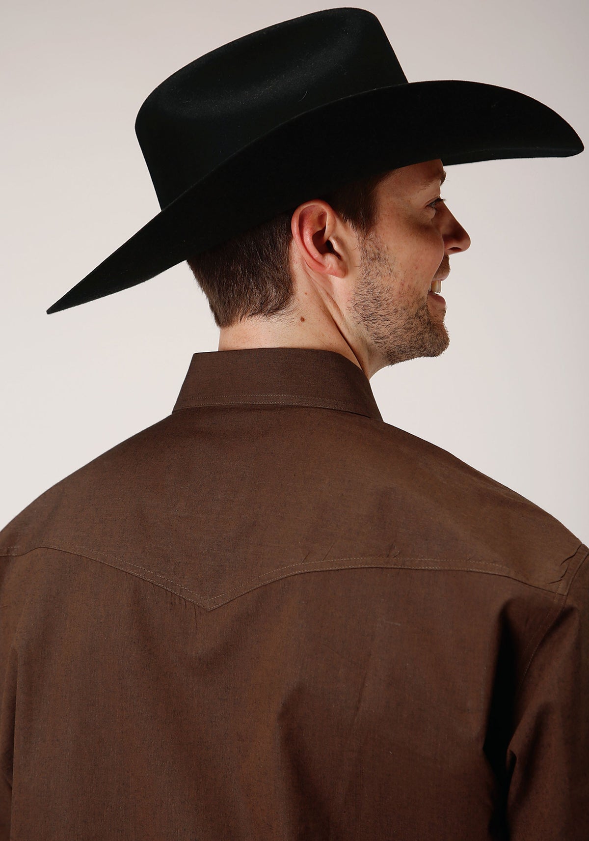 Mens Long Sleeve Snap Black Fill Brown Western Shirt