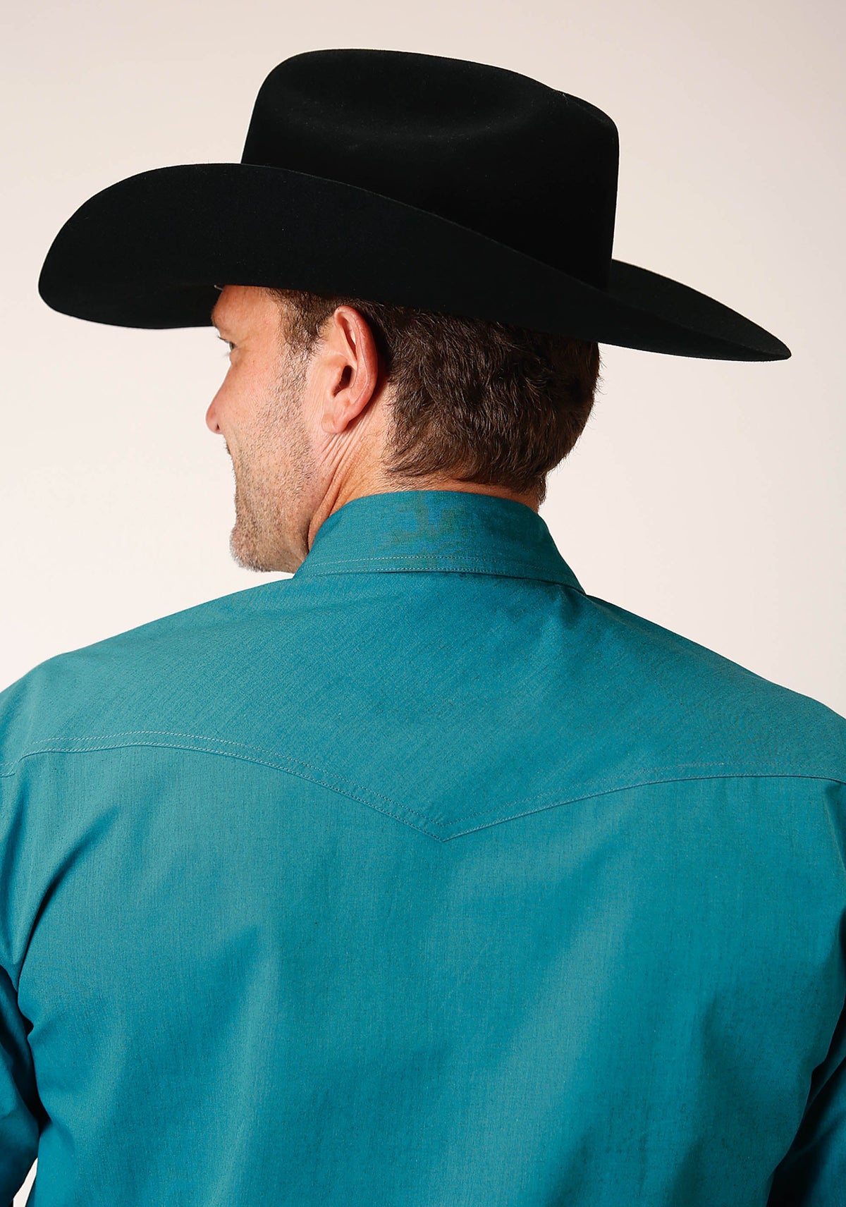 Mens Long Sleeve Snap Black Fill Solid Teal Western Shirt