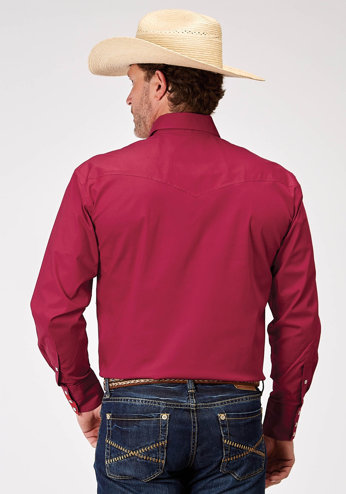 Mens Long Sleeve Snap Solid Poplin Stretch Red Western Shirt