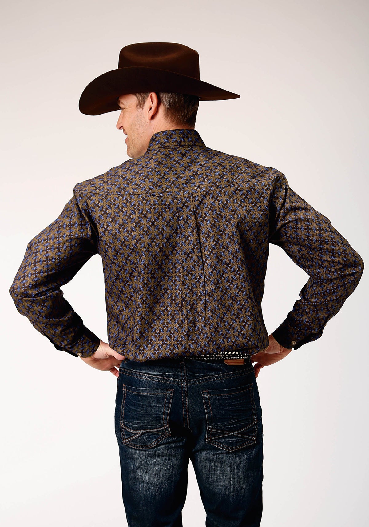 Mens Long Sleeve Button Diamond Medallion Western Shirt