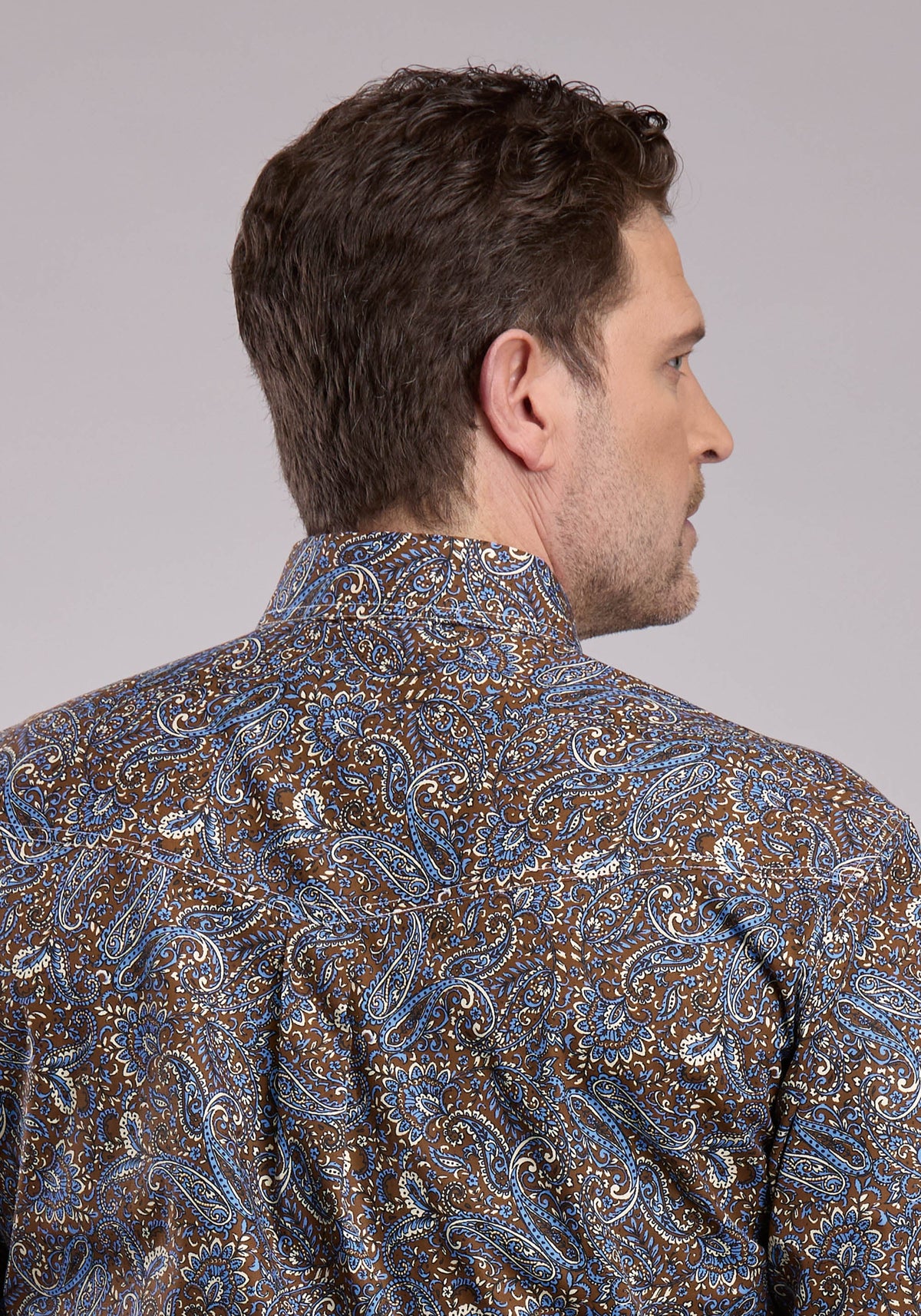 Mens Long Sleeve Button Bluebird Paisley Western Shirt