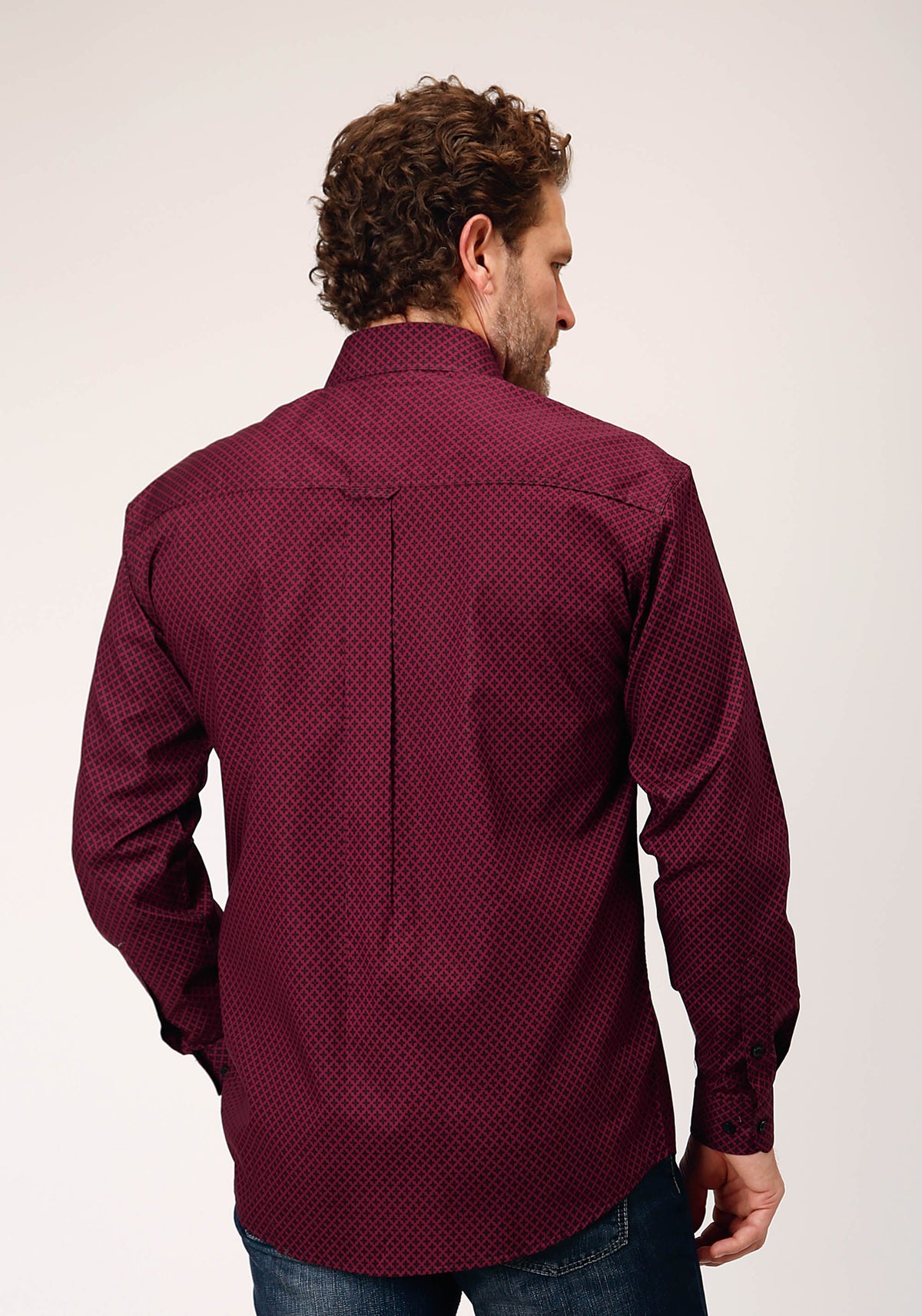 Mens Long Sleeve Button Four Leaf Foulard Western Shirt