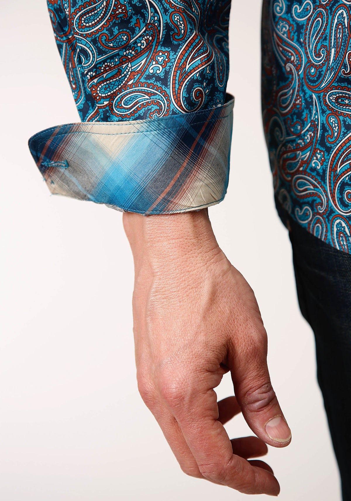 Mens Long Sleeve Button Blue Canyon Paisley Western Shirt
