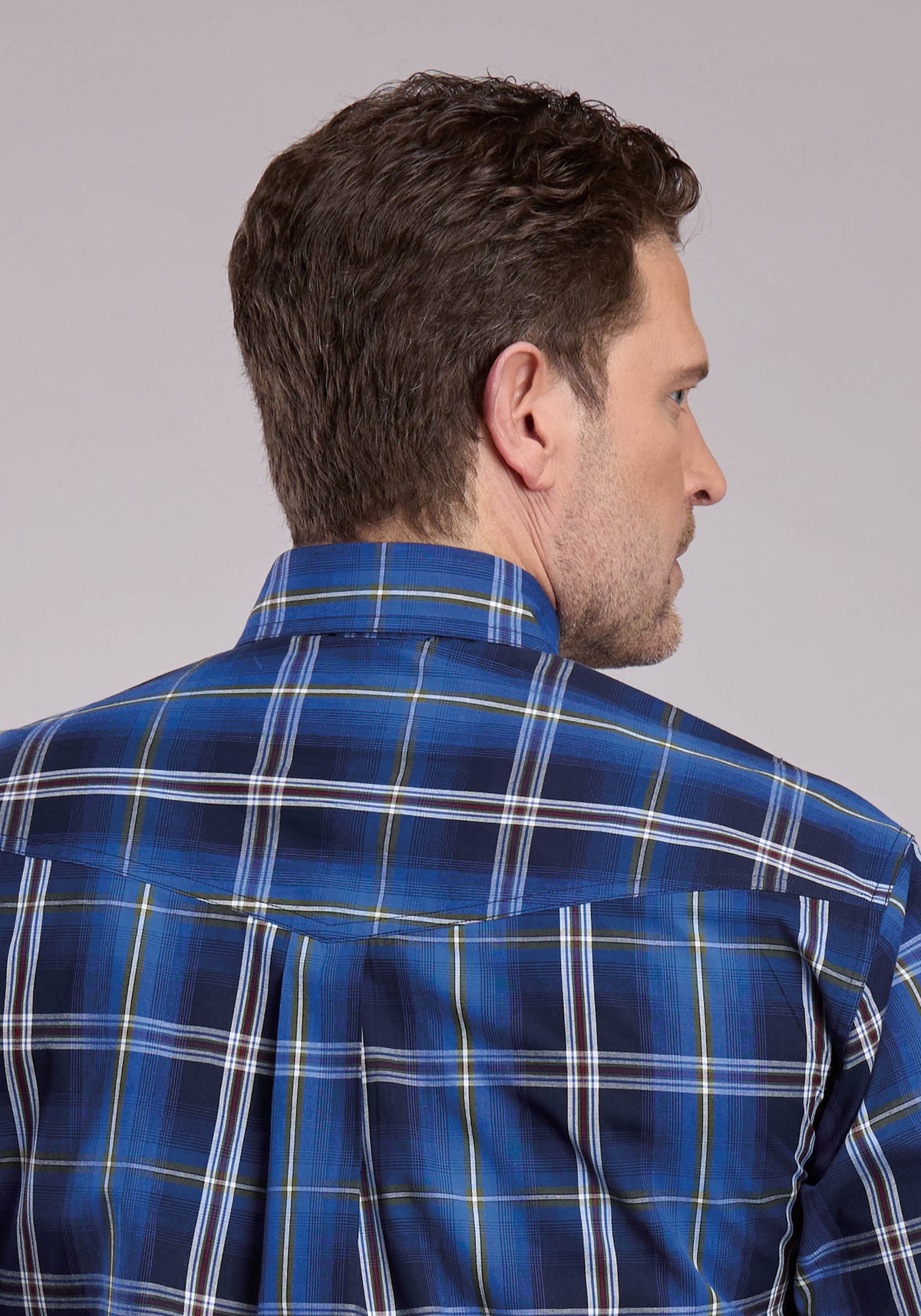 Mens Long Sleeve Button Midnight Plaid Western Shirt