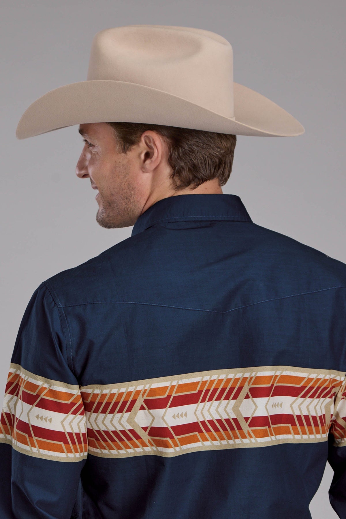 Mens Aztec Border Print Long Sleeve Snap Western Shirt