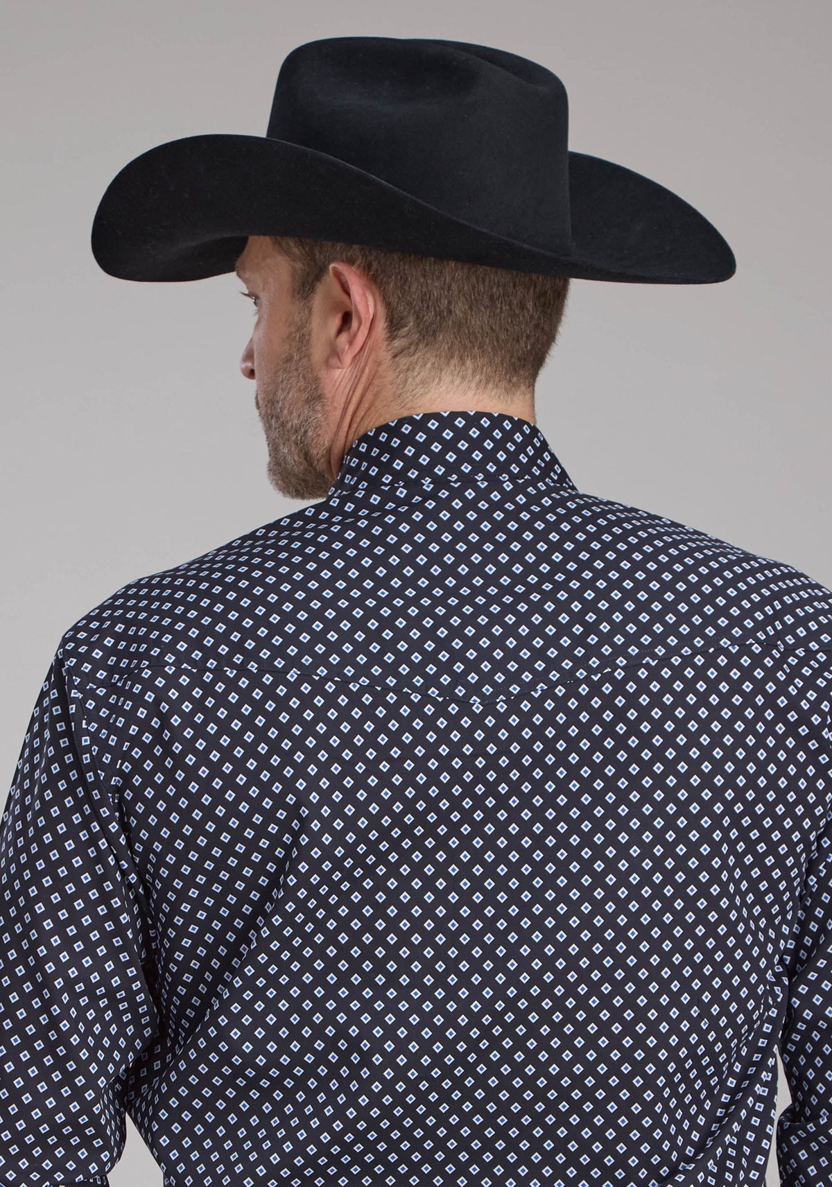 Mens Blue Diamonds Long Sleeve Snap Western Shirt