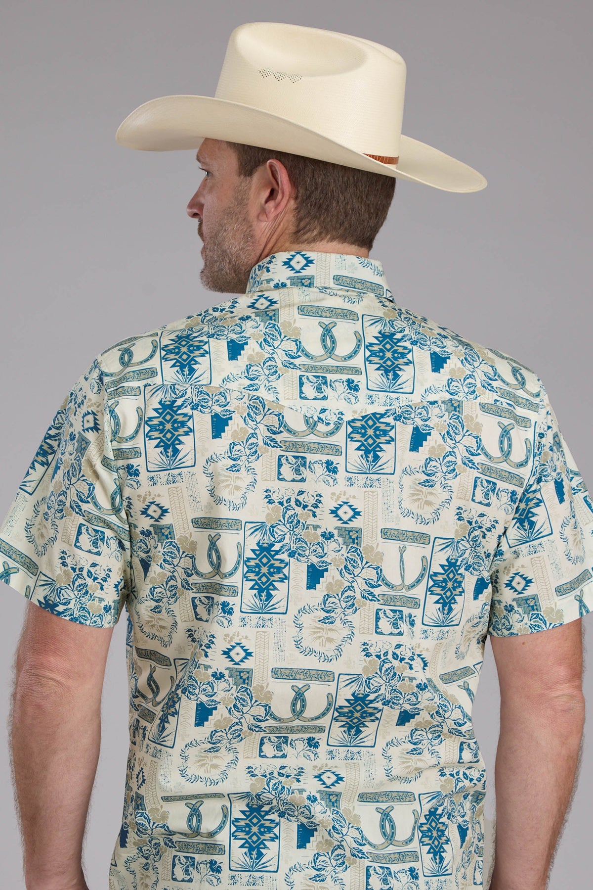 Mens Tropical Resort Print Short Sleeve Snap Western Shirt