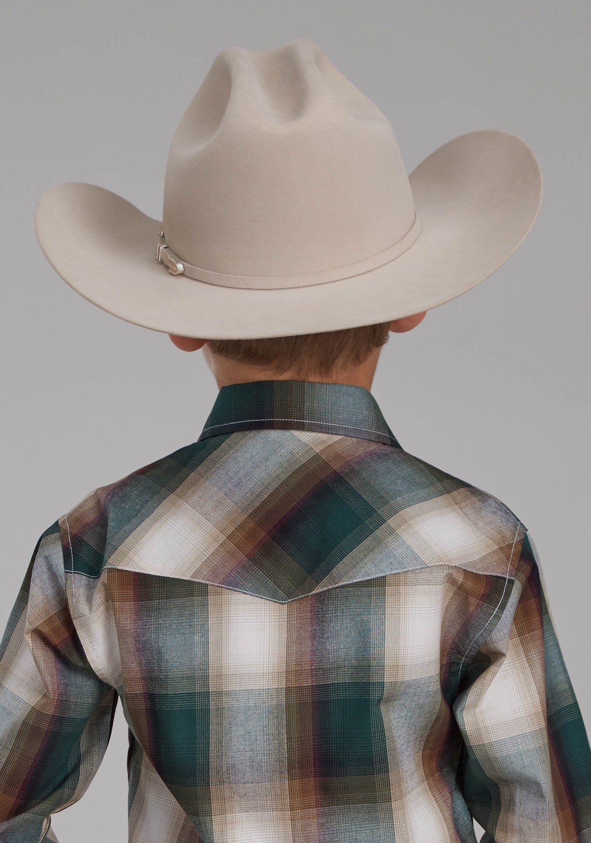 Boys Tall Tree Plaid Long Sleeve Snap Western Shirt