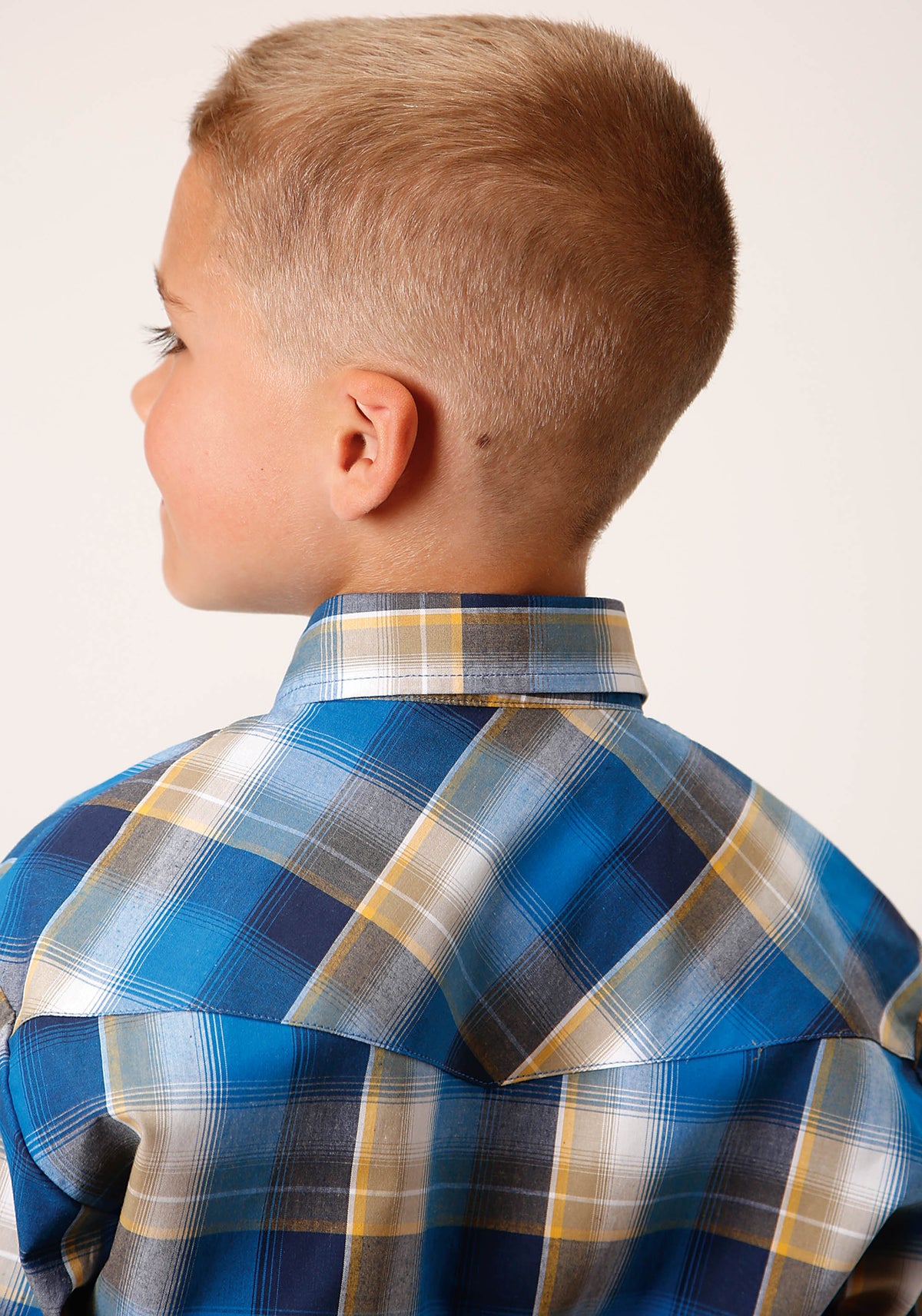 Boys Long Sleeve Button Clear Sky Plaid Western Shirt