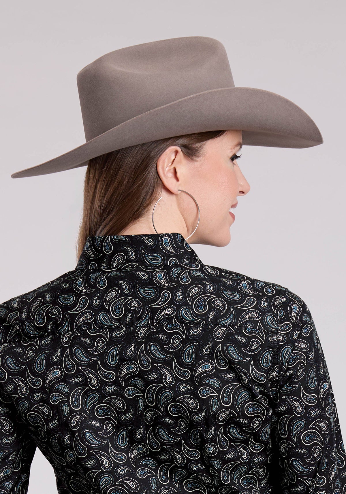 Womens Long Sleeve Snap Paisley Stamps Western Shirt