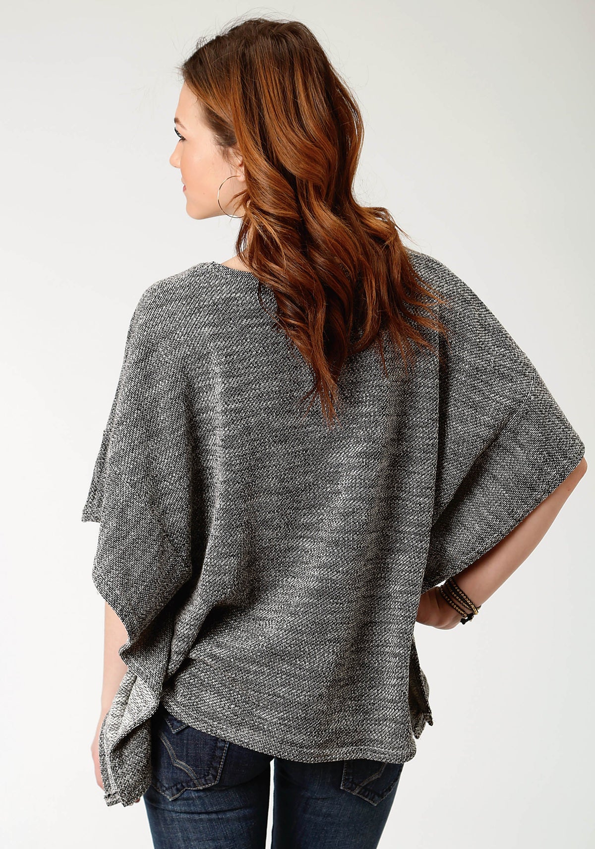 Womens Gray Knit Poncho