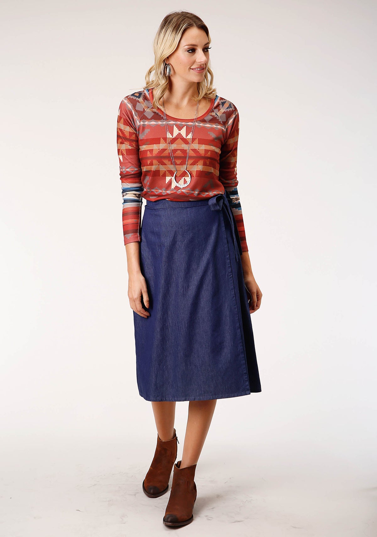 Womens Indigo Denim Wrap Skirt