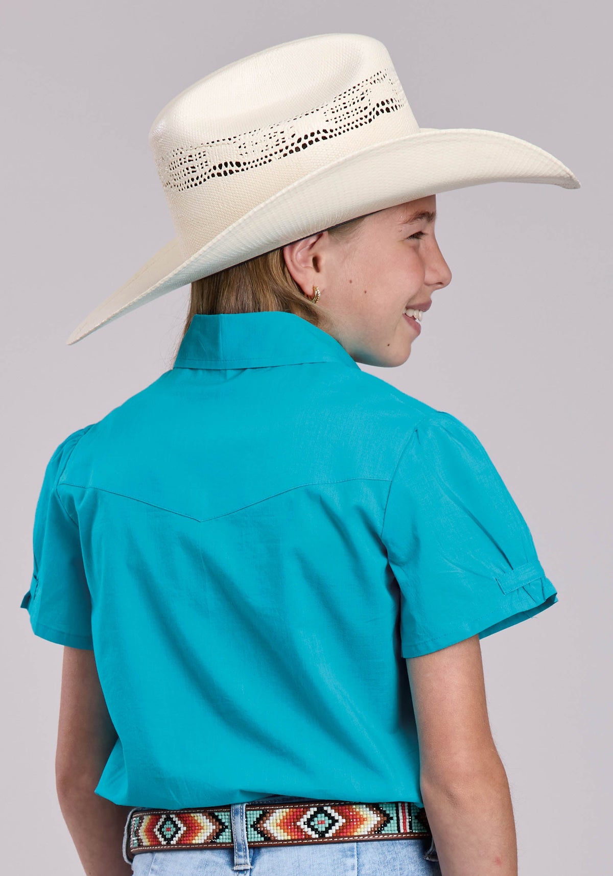 Girls Roper Solid Cotton Western Blouse