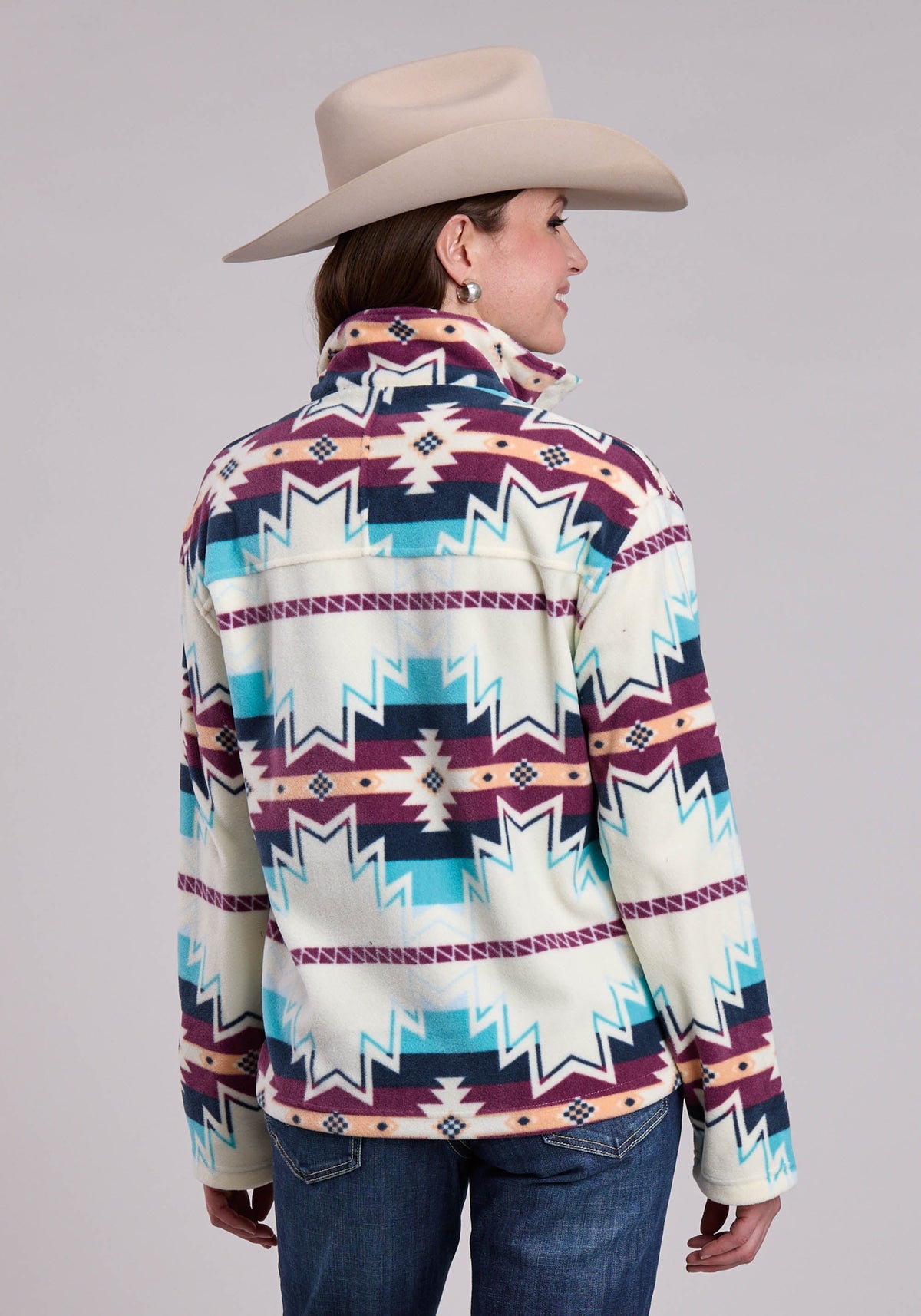 Womens Jacket Snap Large Aztec Print Fleece Pullover Western Jacket