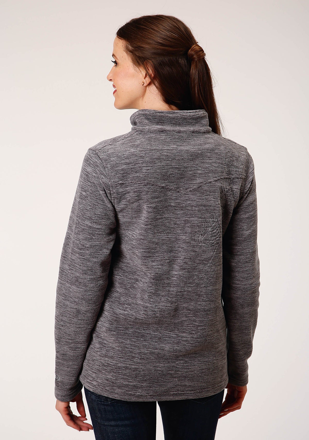 Womens Melange Grey Micro Fleece Pullover