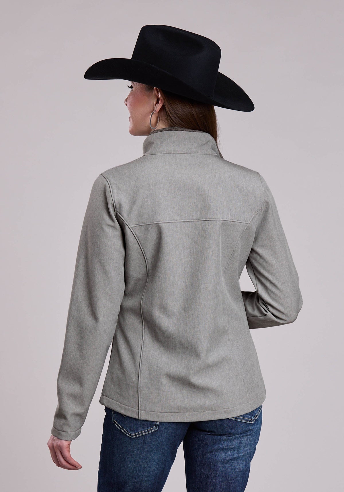 Womens Jacket Zipper Cream Grey Stripe Western Jacket