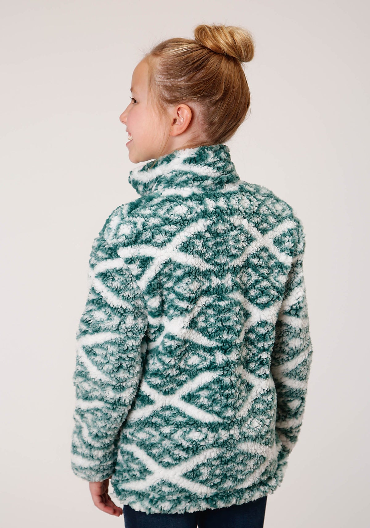 Girls Womens Diamond Print Polar Fleece Pullover