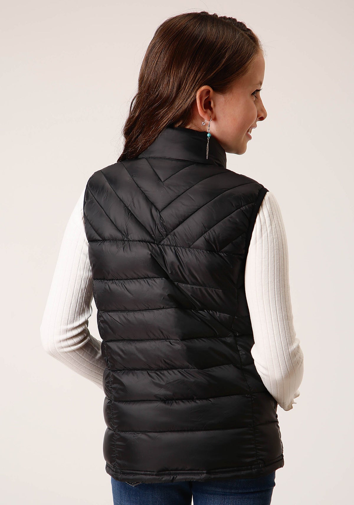 Girls Black Nylon Parachute Down Vest
