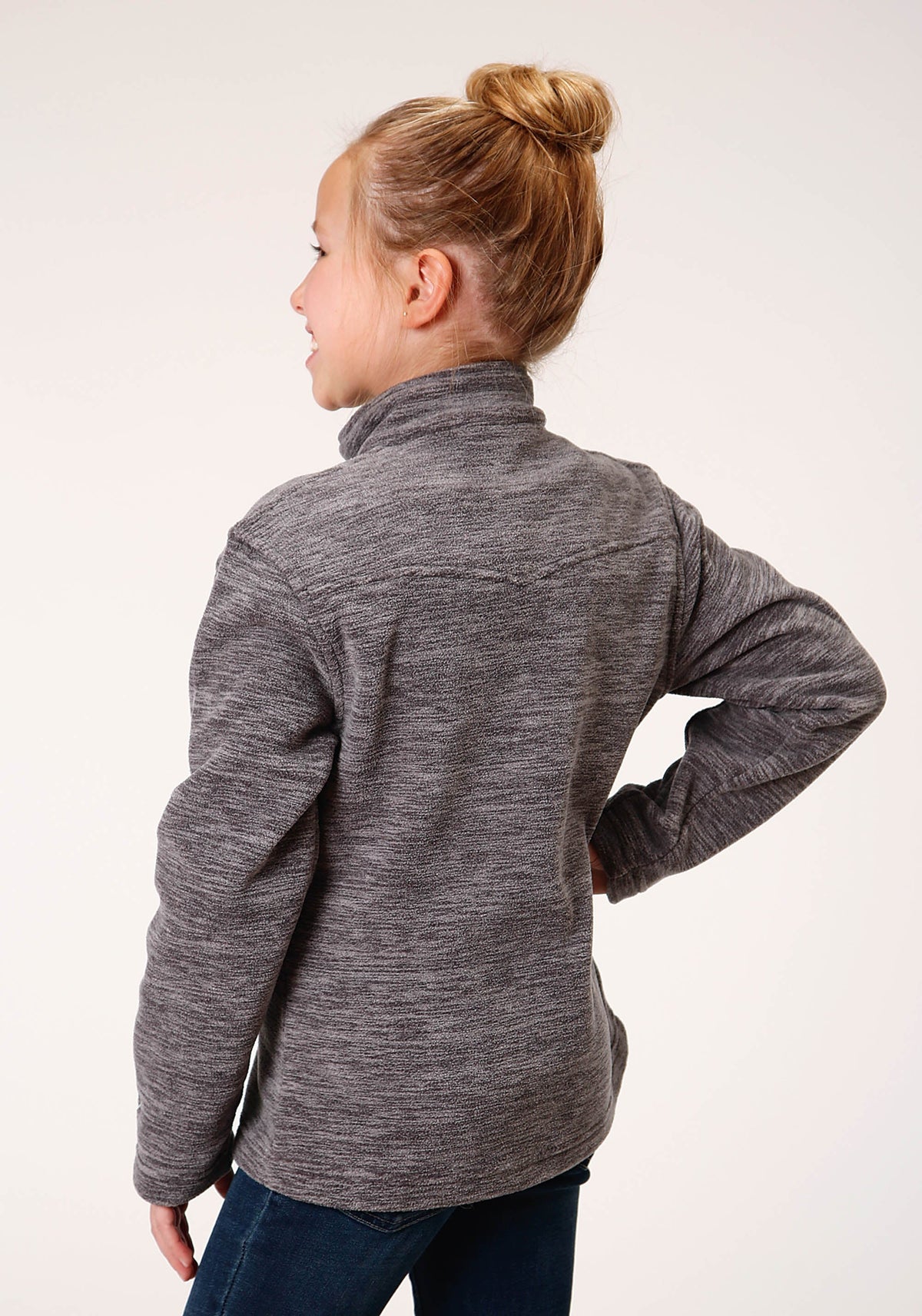 Girls Melange Grey Micro Polar Fleece Pullover