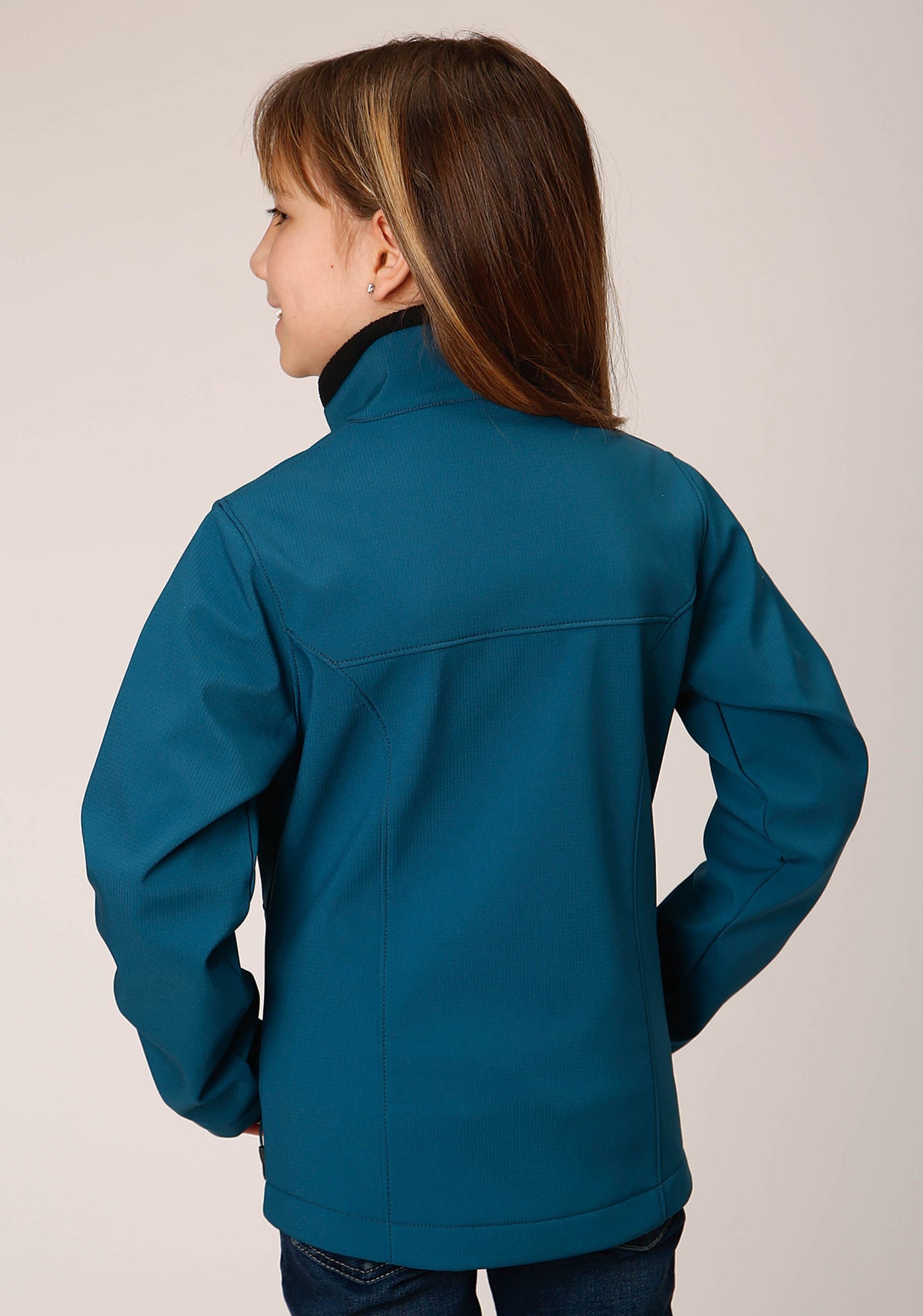 Girls Deep Teal Grid Soft Shell Tech Jacket