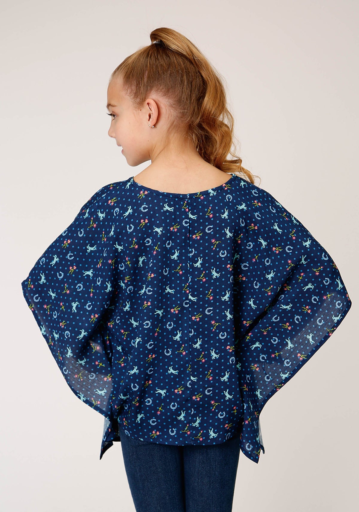 Girls Horse Printed Poncho