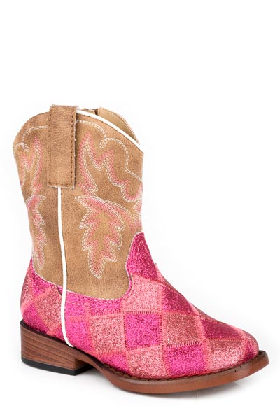 Toddler Girls Pink And Fuschia Patchwork Glitter Vamp