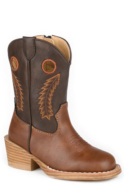 Boys Roper Brown Faux Leather Vamp Walker Boots