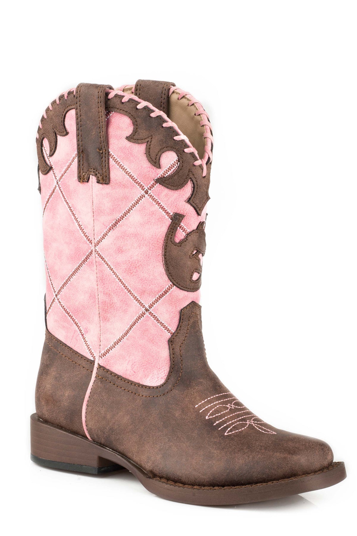 Little Girls Brown And Pink Diamond Embroidery