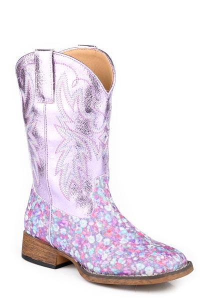 Little Girls Lavender Floral Glitter Vamp
