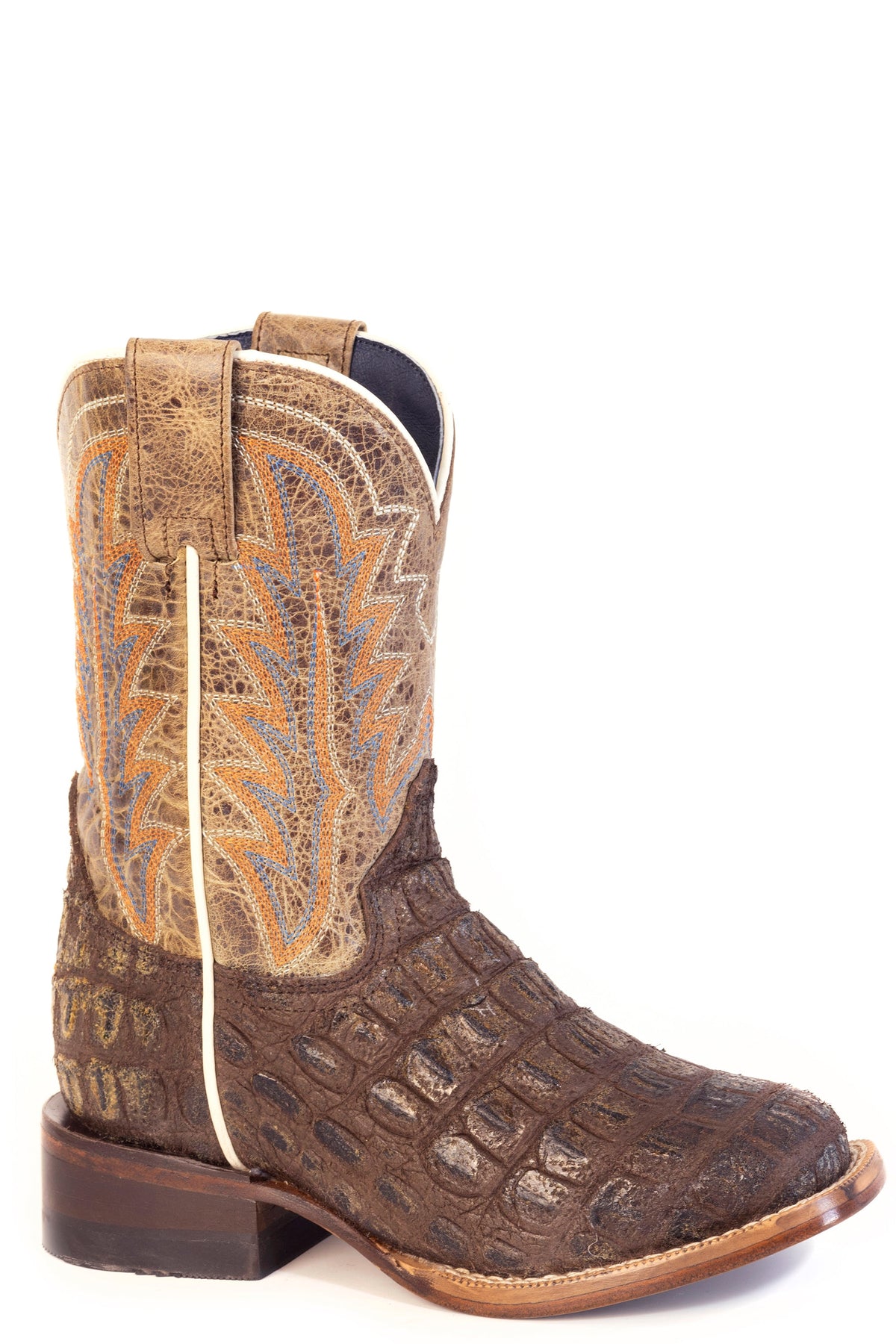 Little Kids Boys Roper Burnish Brown Leather Gator Boots