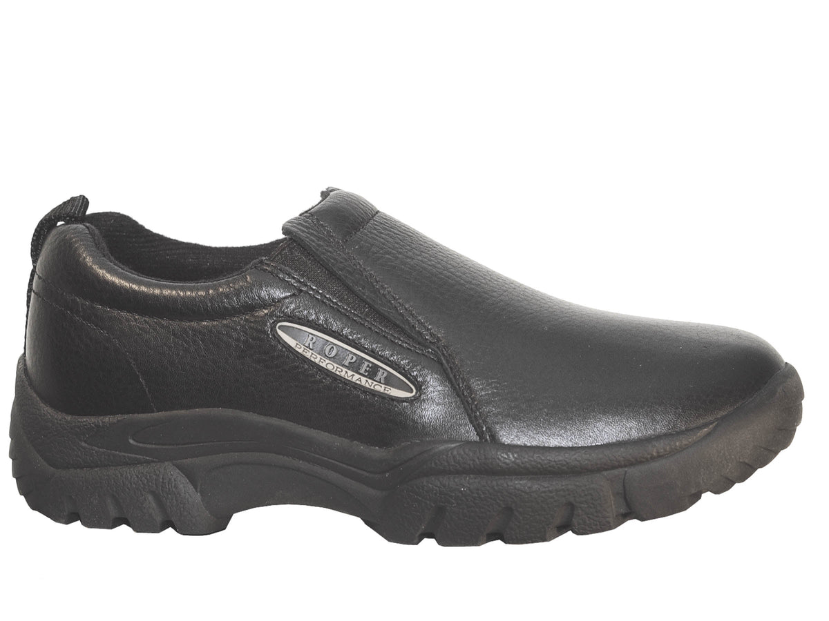 Mens Performance Slip On Smooth Black Tumbled Leather