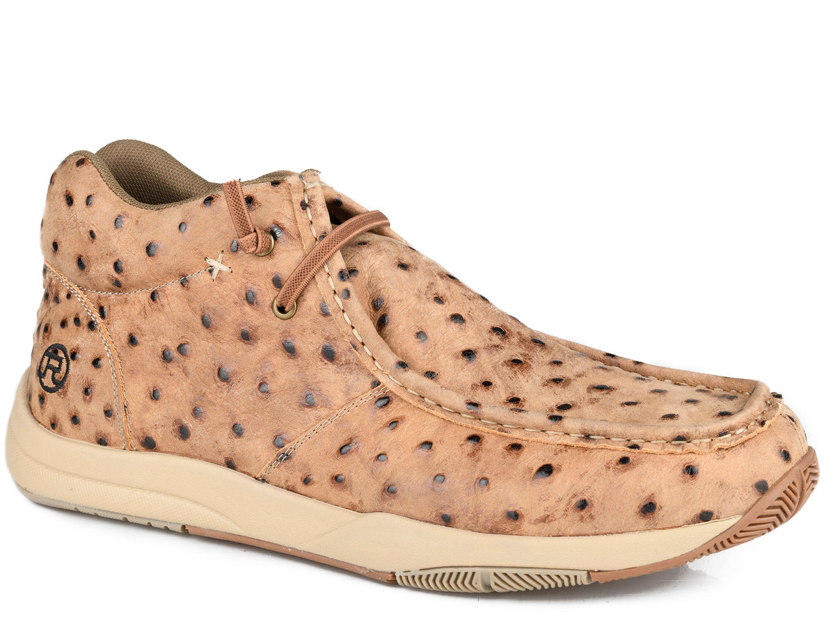 Mens Vintage Tan Ostrich Embossed Leather