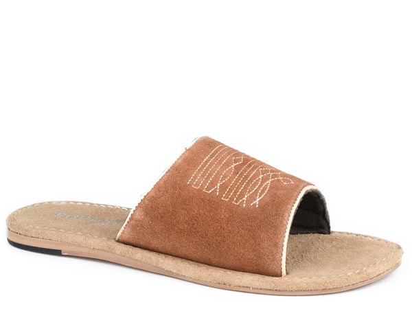 Womens Roper Tan Cow Suede Slide Hampton Sandals