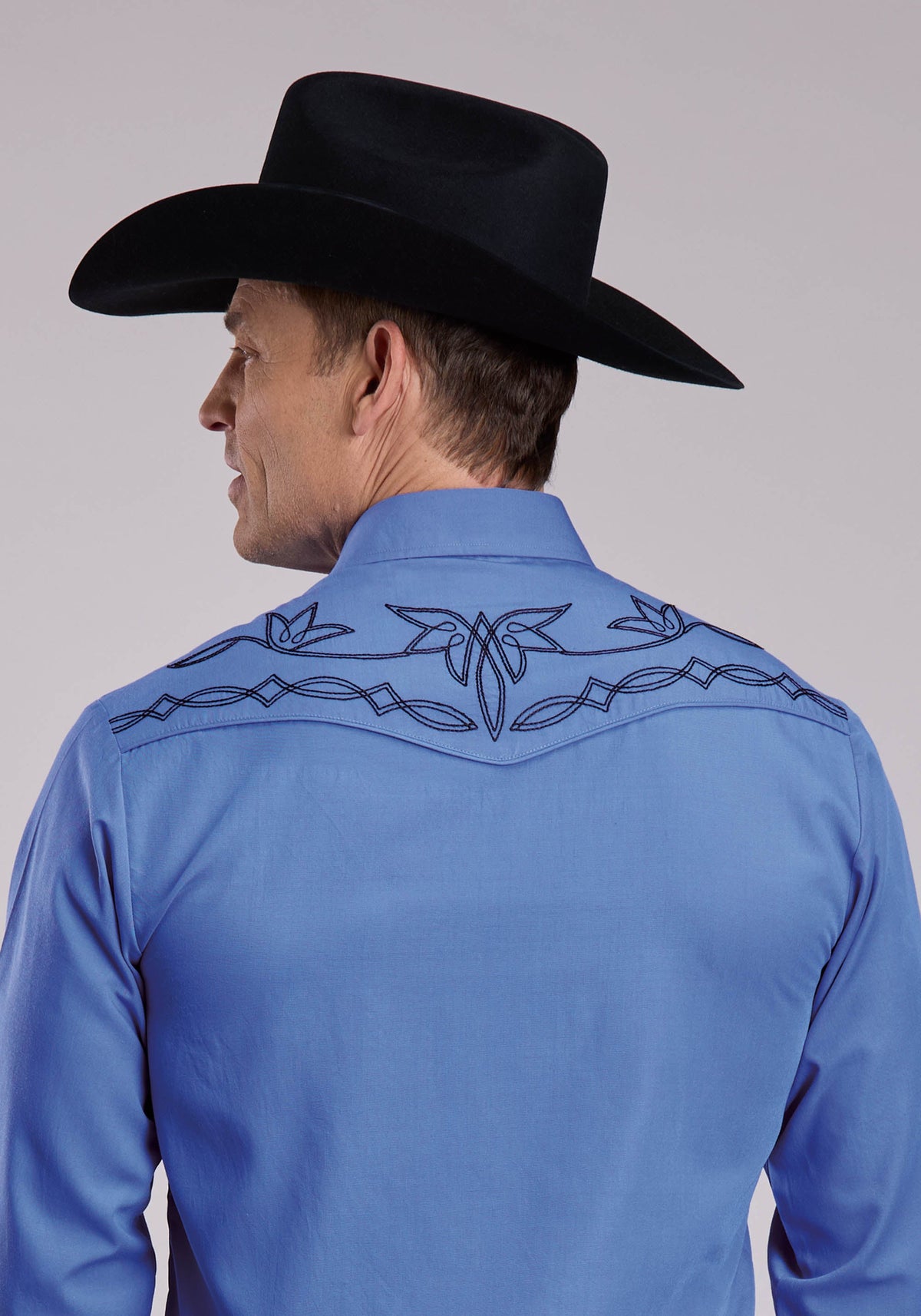 Mens Roper Solid Blue Long Sleeve Snap Shirt