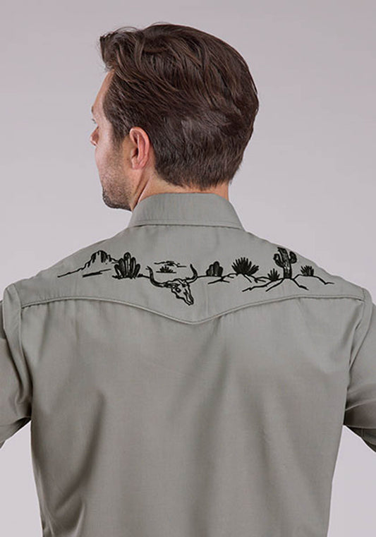 Mens Long Sleeve Snap Solid Broadcloth - Light Smoke Grey Western Shirt