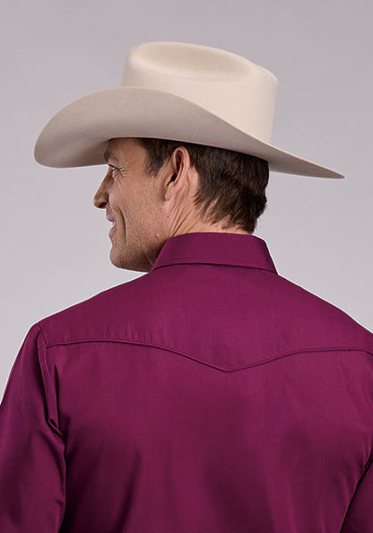 Mens Long Sleeve Snap Solid Broadcloth - Wine Western Shirt