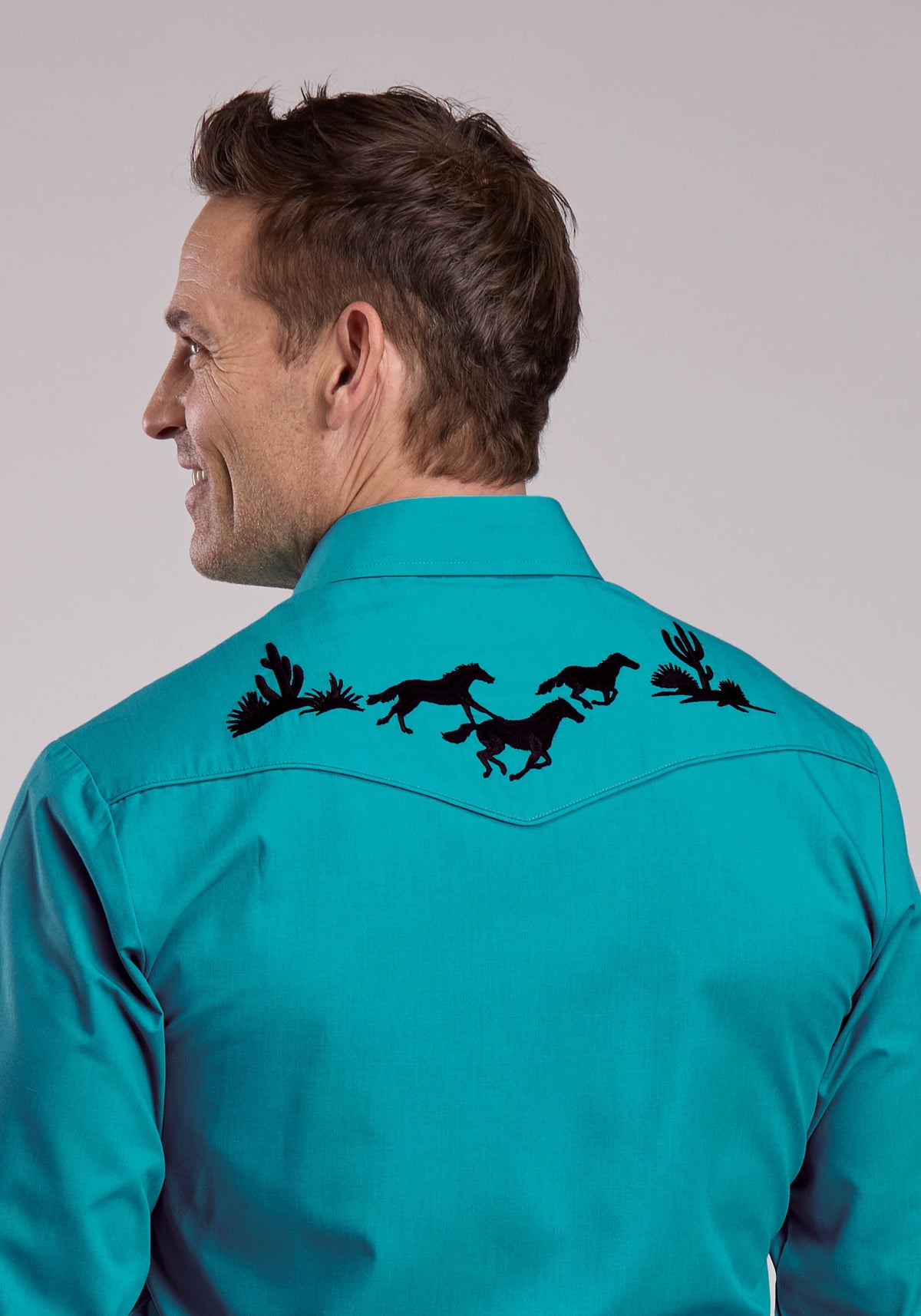Mens Roper Solid Turquoise Long Sleeve Snap Shirt