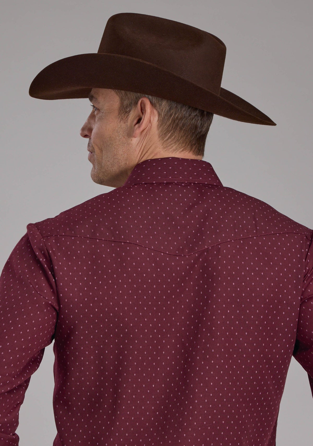 Mens Wine Dot Print Long Sleeve Snap Western Shirt
