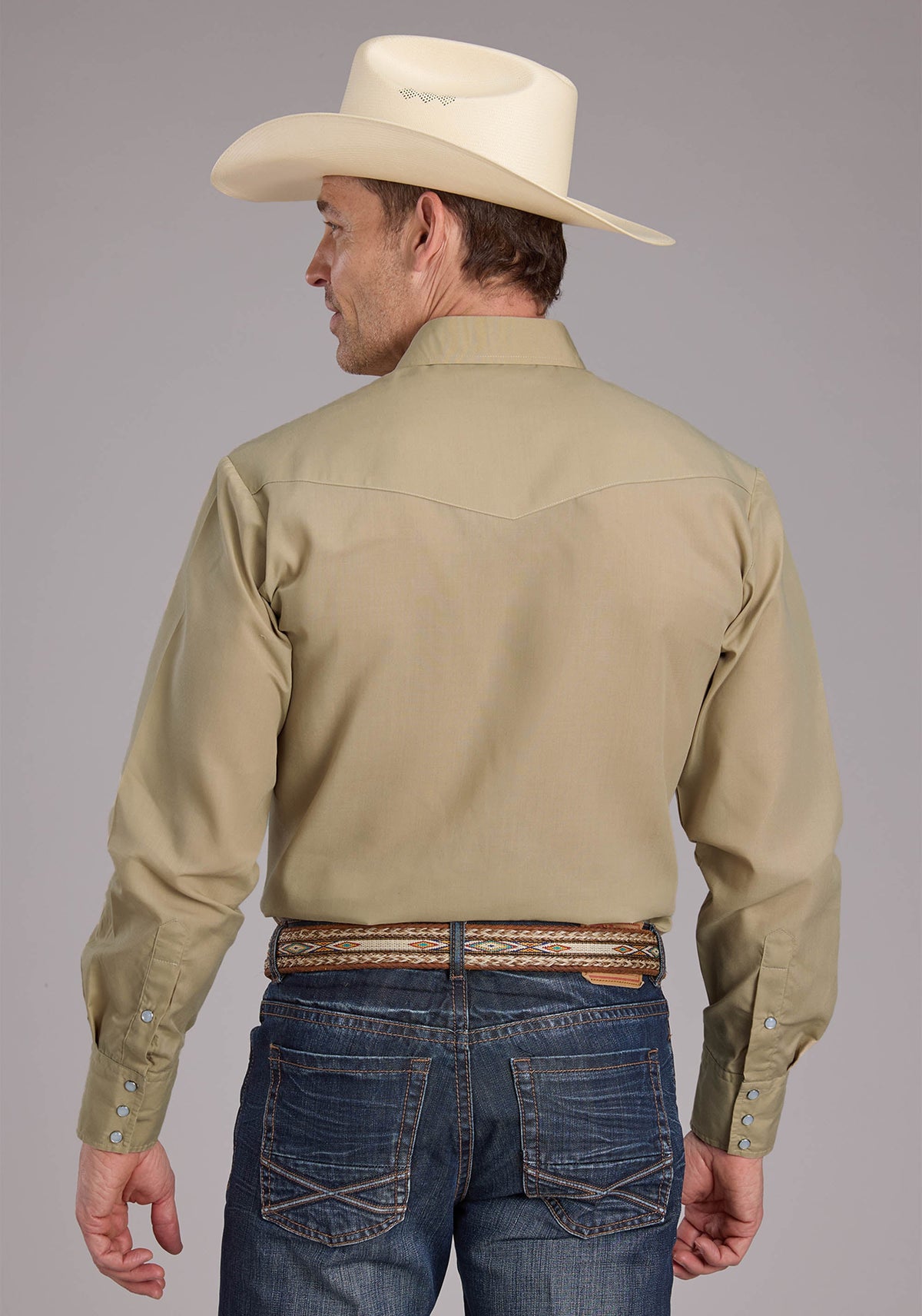 Mens Solid Tan Long Sleeve Snap Western Shirt