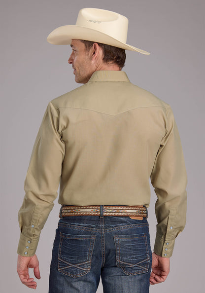 Mens Solid Tan Long Sleeve Snap Western Shirt