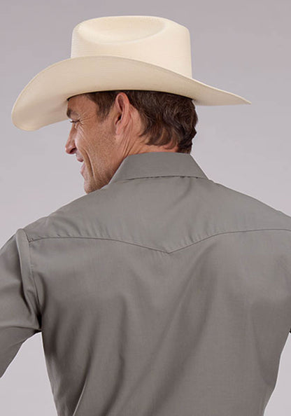 Mens Long Sleeve Snap Solid Broadcloth - Light Smokey Grey Western Shirt