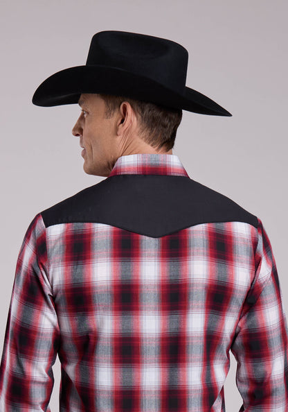 Mens Roper Black Red  White Long Sleeve Snap Shirt