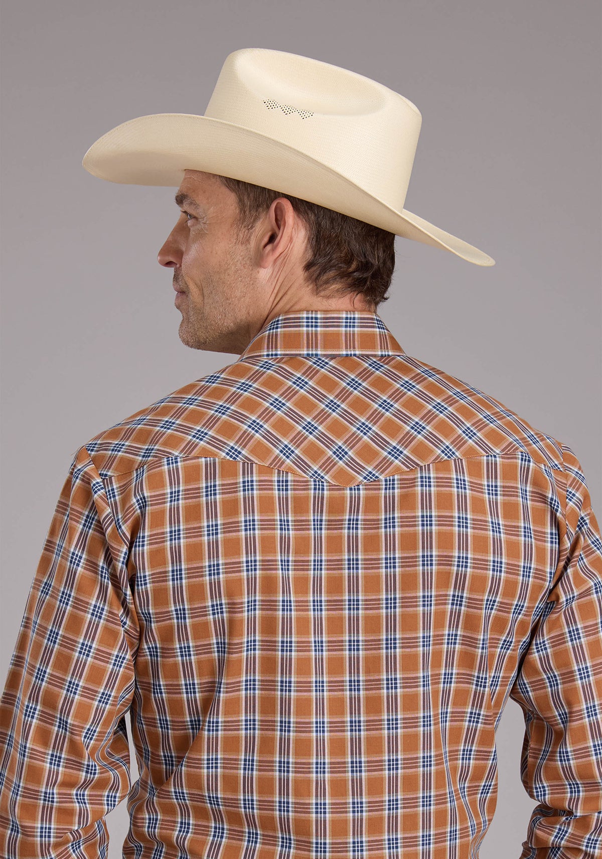 Mens Rust Plaid Long Sleeve Snap Western Shirt