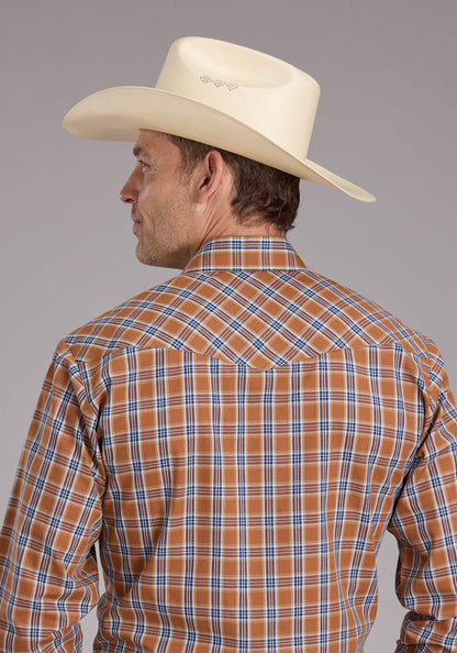 Mens Rust Plaid Long Sleeve Snap Western Shirt